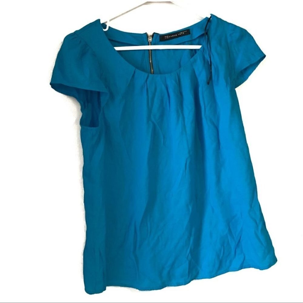 Zara Woman Blue Cap Sleeve Top Zipper Back
